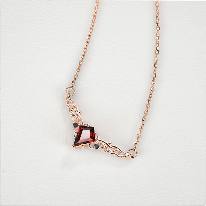 Kite Shaped Garnet Rose Gold Necklace Halloween Jewelry