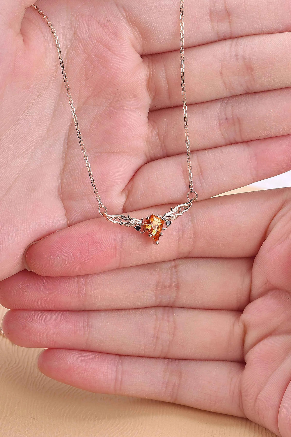 Antique Cushion Cut Orange Sapphire Yellow Gold  Necklace Halloween Jewelry