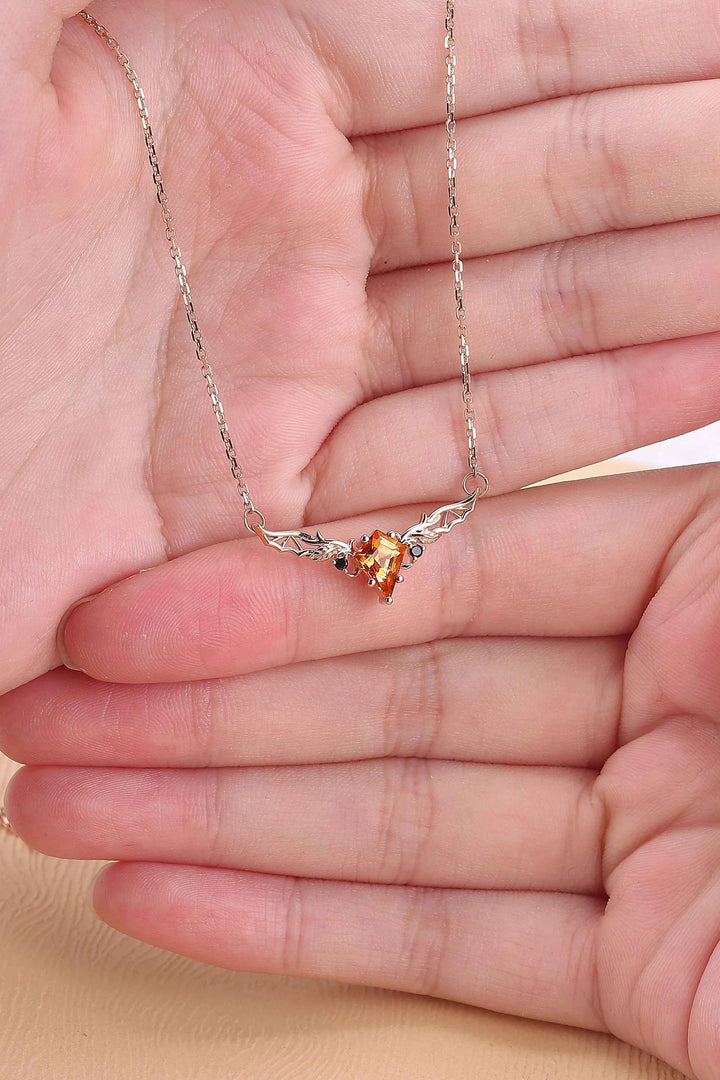 Antique Cushion Cut Orange Sapphire Yellow Gold  Necklace Halloween Jewelry