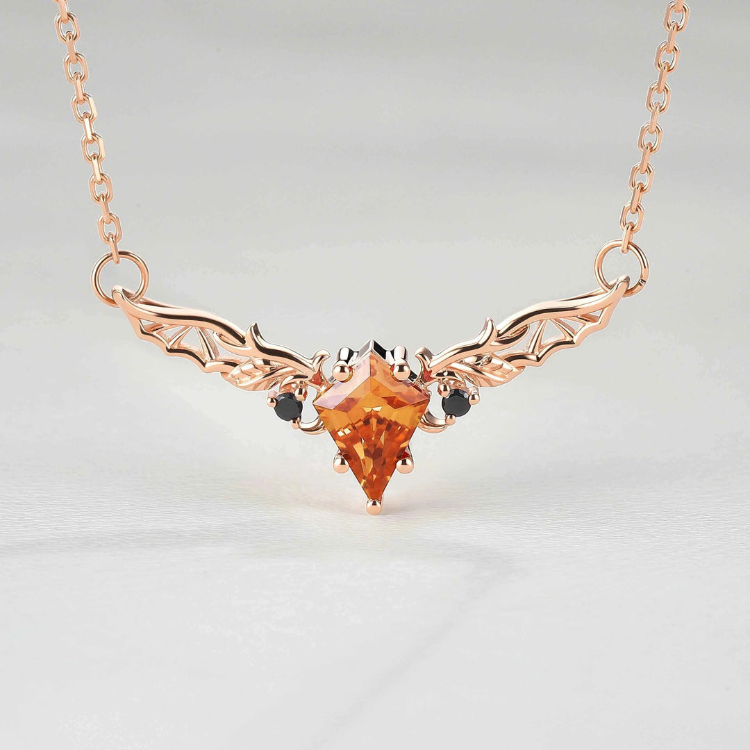 Antique Cushion Cut Orange Sapphire Yellow Gold  Necklace Halloween Jewelry
