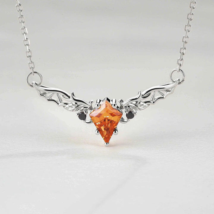 Antique Cushion Cut Orange Sapphire Yellow Gold  Necklace Halloween Jewelry