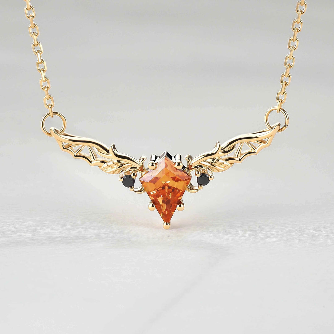 Antique Cushion Cut Orange Sapphire Yellow Gold  Necklace Halloween Jewelry