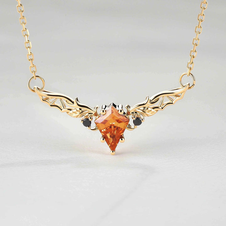 Antique Cushion Cut Orange Sapphire Yellow Gold  Necklace Halloween Jewelry