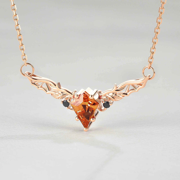 Antique Cushion Cut Orange Sapphire Yellow Gold  Necklace Halloween Jewelry