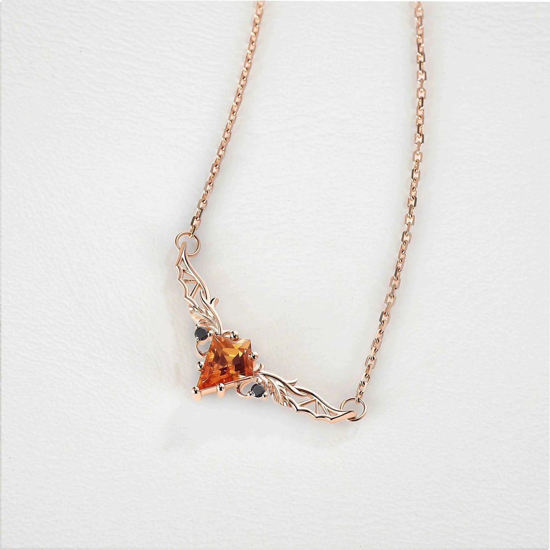 Antique Cushion Cut Orange Sapphire Yellow Gold  Necklace Halloween Jewelry