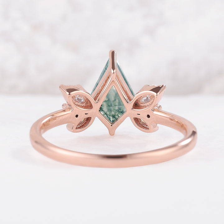 Unique kite Cut Moss Agate Art Decor Engagement Ring