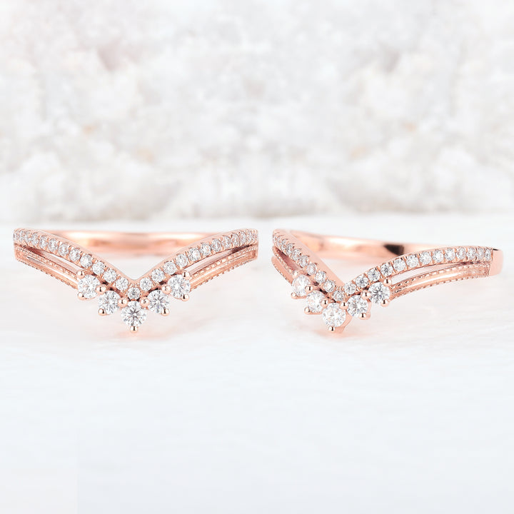 Chevron Round Cut Moissanite Silver Wedding Band - Iver Jewelry