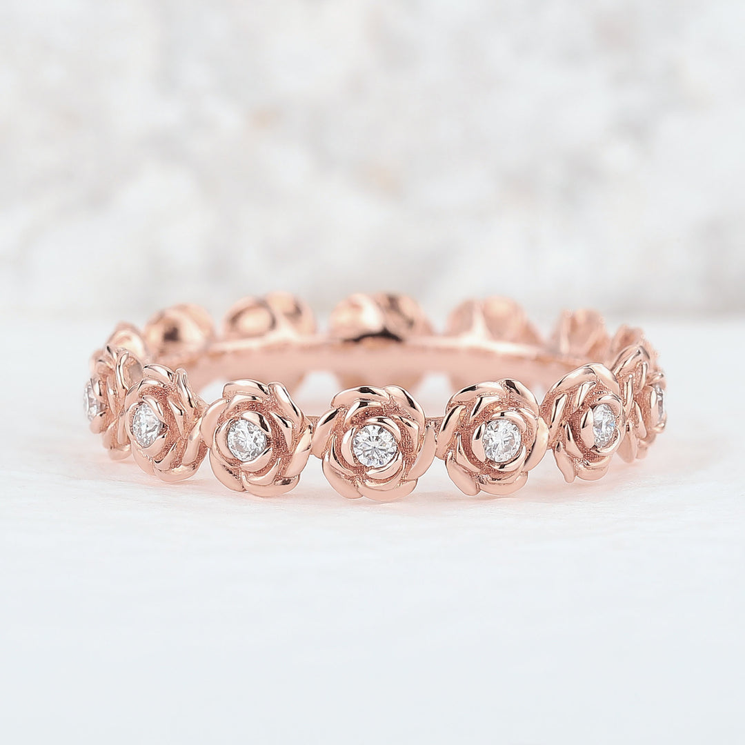 Nature Inspired Floral 14k Rose Gold Bridal Ring