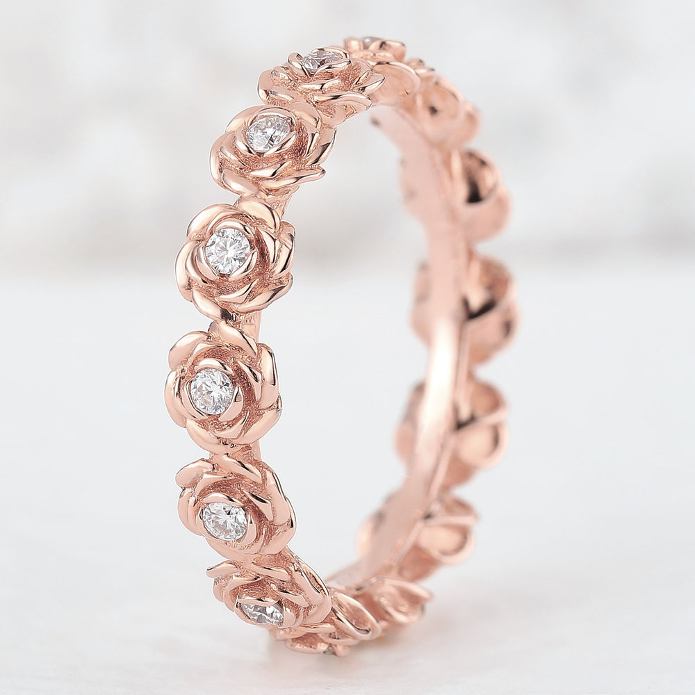 Nature Inspired Floral 14k Rose Gold Bridal Ring