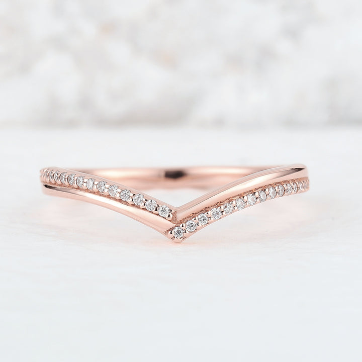 Chevron Moissanite 14k Rose Gold Wedding Band