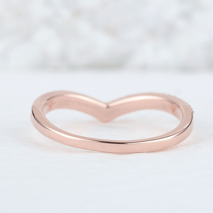 Chevron Moissanite 14k Rose Gold Wedding Band