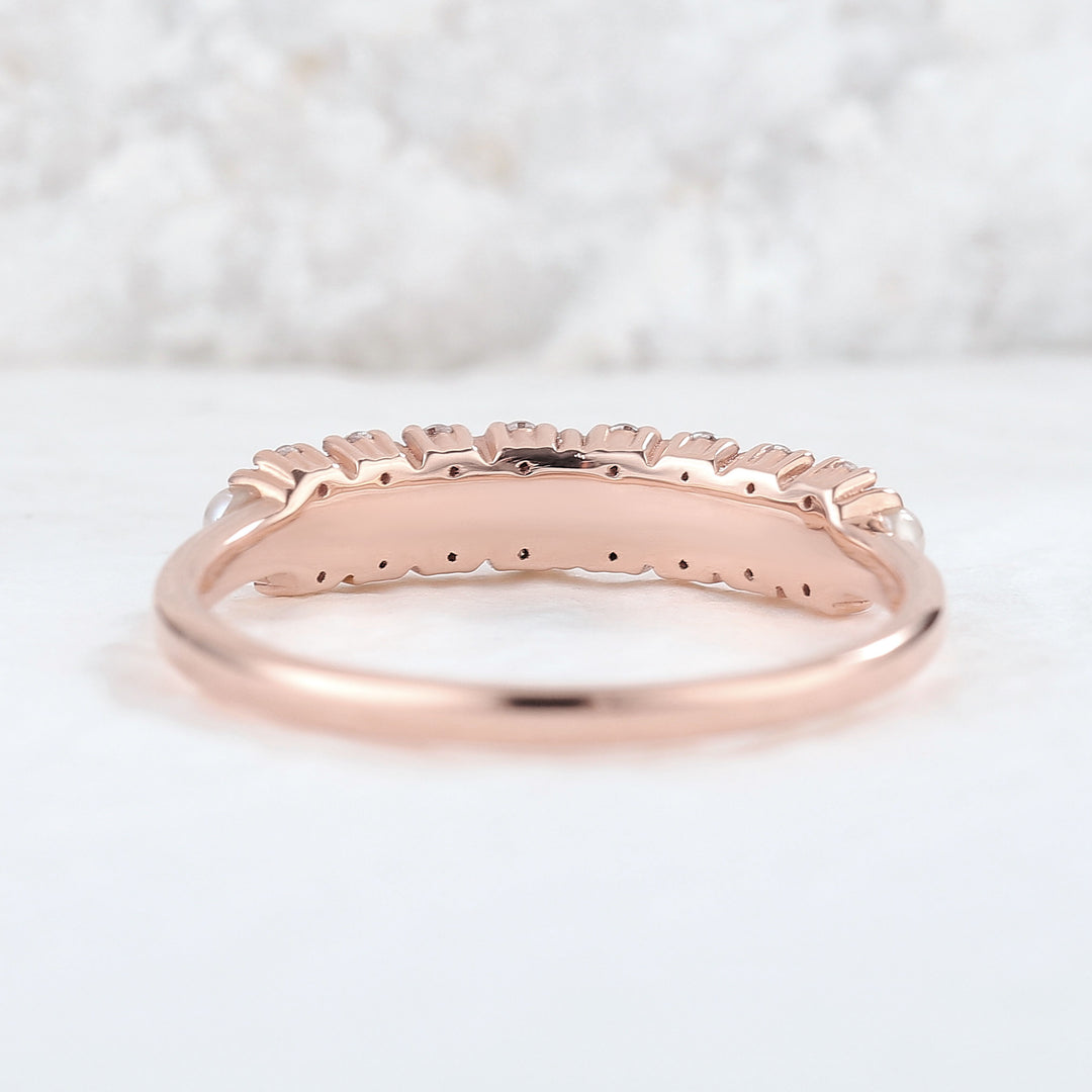 Unique Pearl 14k Rose Gold Wedding Band Ring