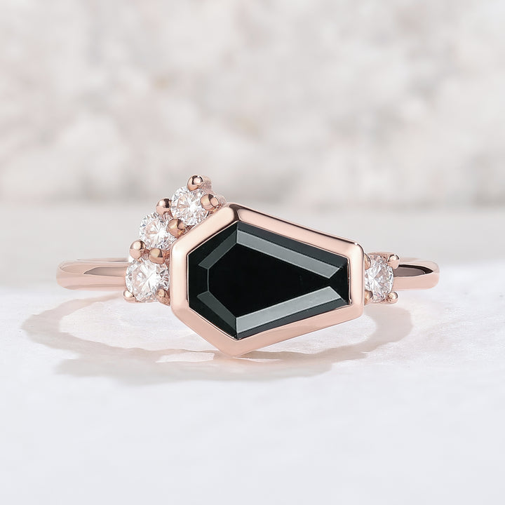 Unique Conffin Cut Black Onyx Cluster Engagement Ring