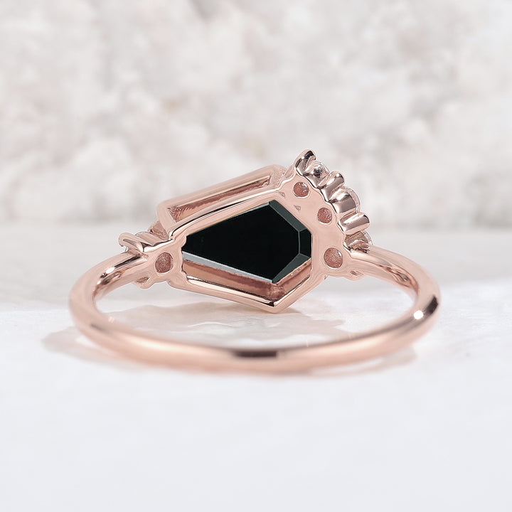 Unique Conffin Cut Black Onyx Cluster Engagement Ring