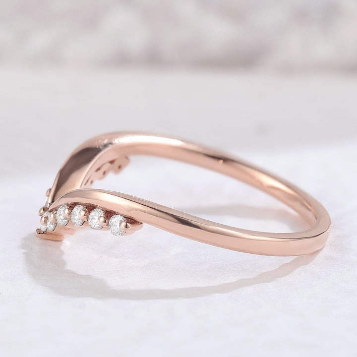 Classic Curve Round Moissanite 14k Rose Gold Wedding Band