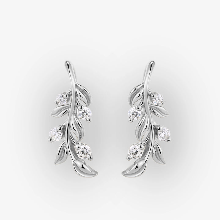 Leaf Earrings Round Cut Moissanite Vine Drop Earrings