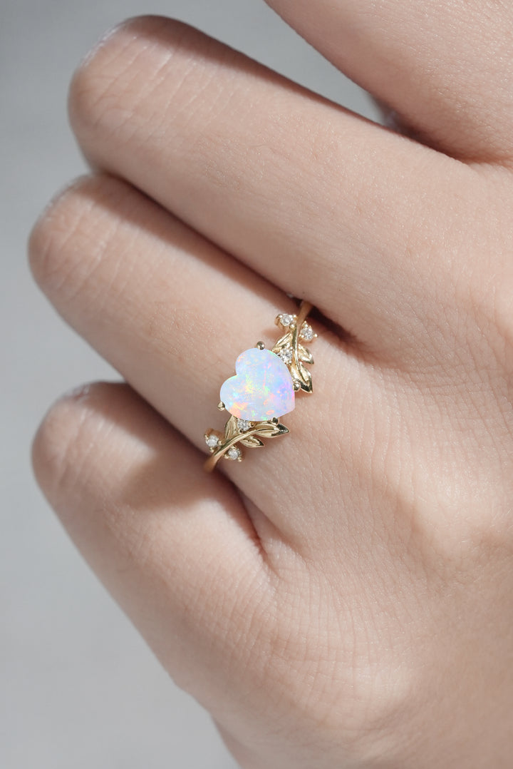 Leaf Inspired Heart Shaped Natural Opal Ring
