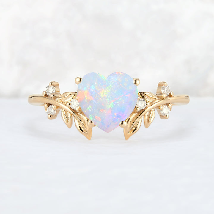 Leaf Inspired Heart Shaped Natural Opal Ring