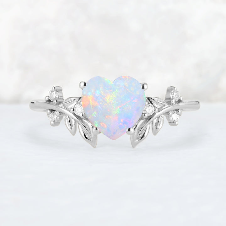 Leaf Inspired Heart Shaped Natural Opal Ring