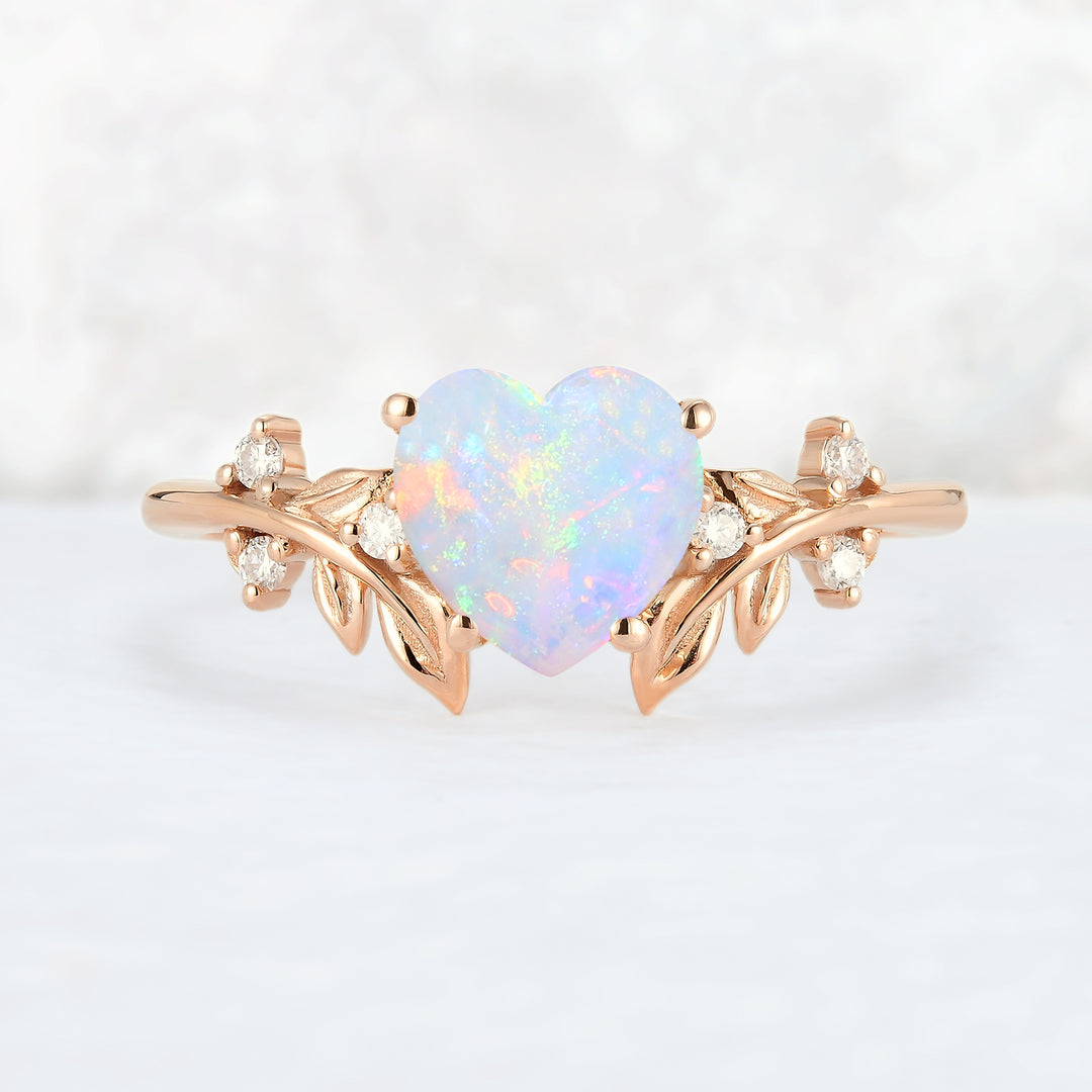 Leaf Inspired Heart Shaped Natural Opal Ring