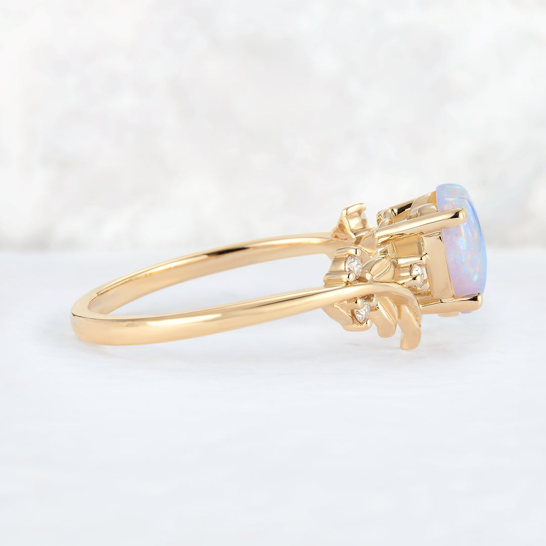 Leaf Inspired Heart Shaped Natural Opal Ring