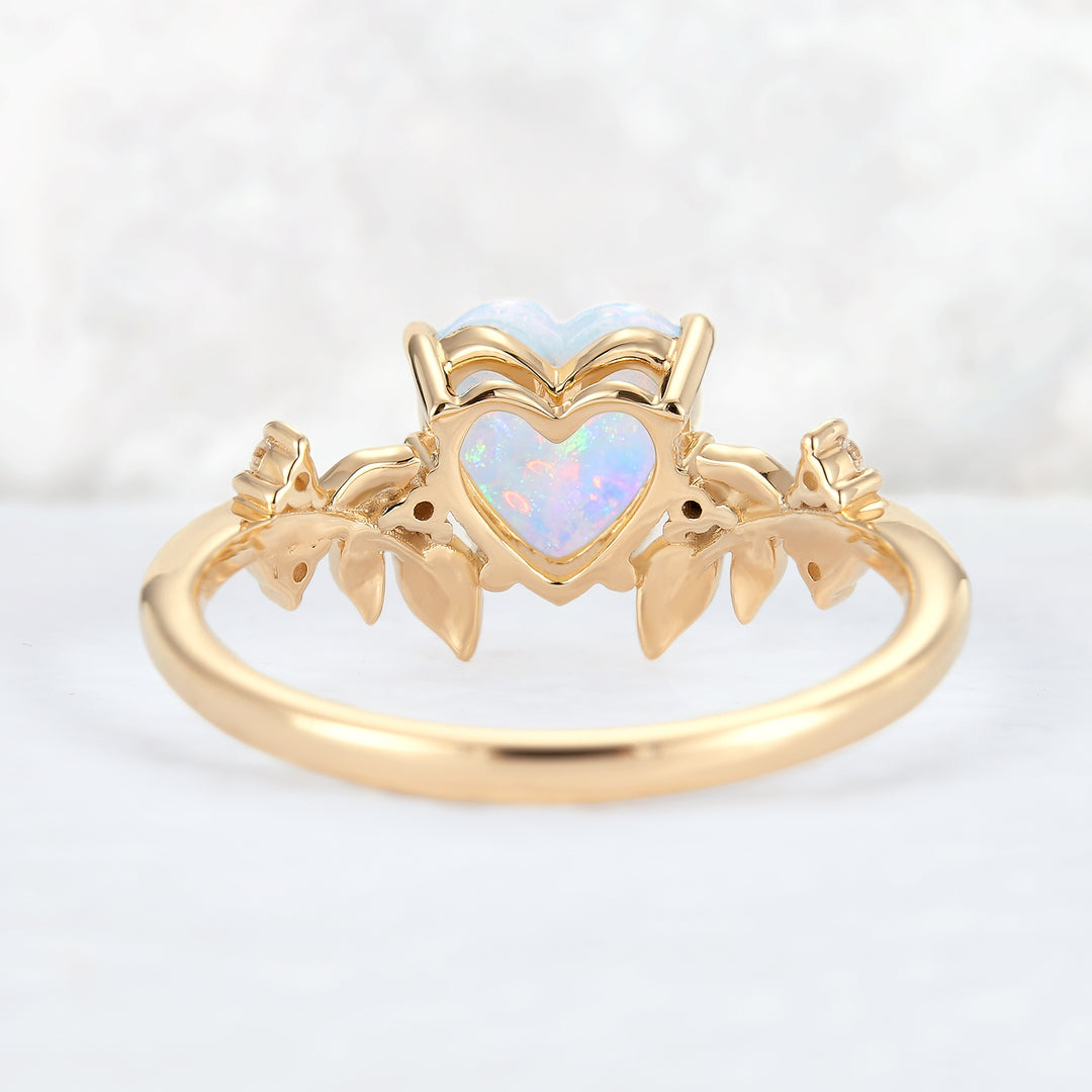 Leaf Inspired Heart Shaped Natural Opal Ring