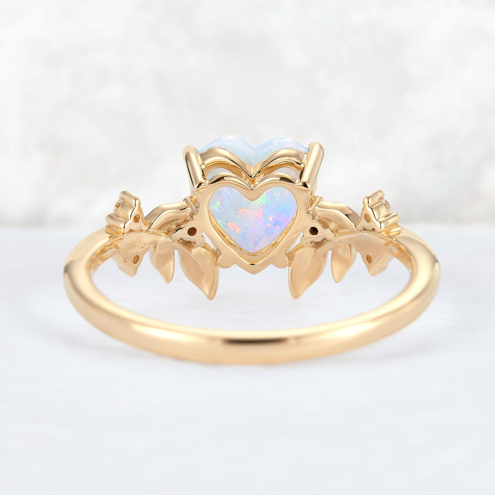 Leaf Inspired Heart Shaped Natural Opal Ring