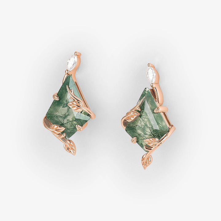 Leafy Kite Cut Moss Agate Earrings Anniversary Gift for Her