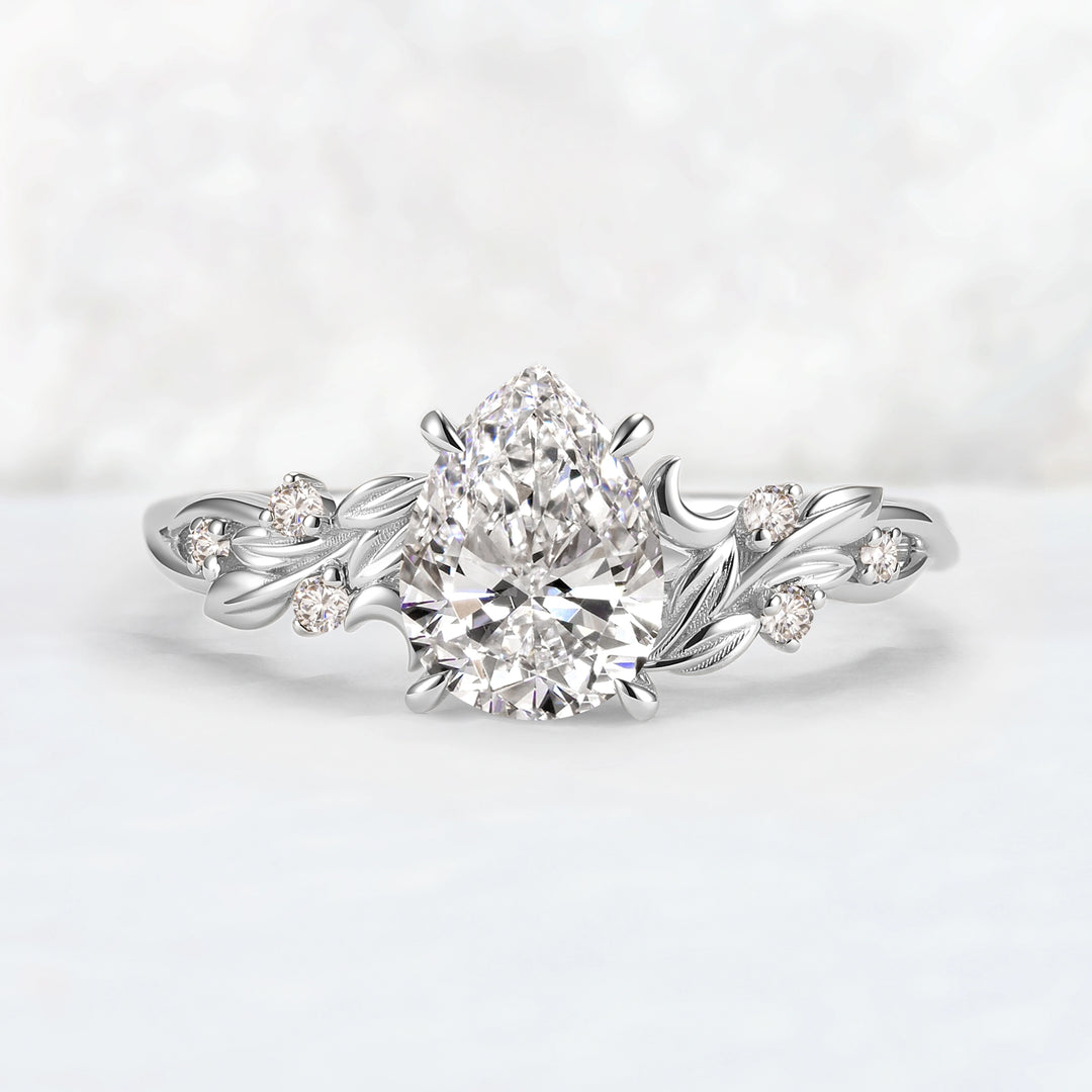 Lunaria Olive with 1.3ct Pear Cut Certified Lab Diamond Ring in 14K Yellow Gold