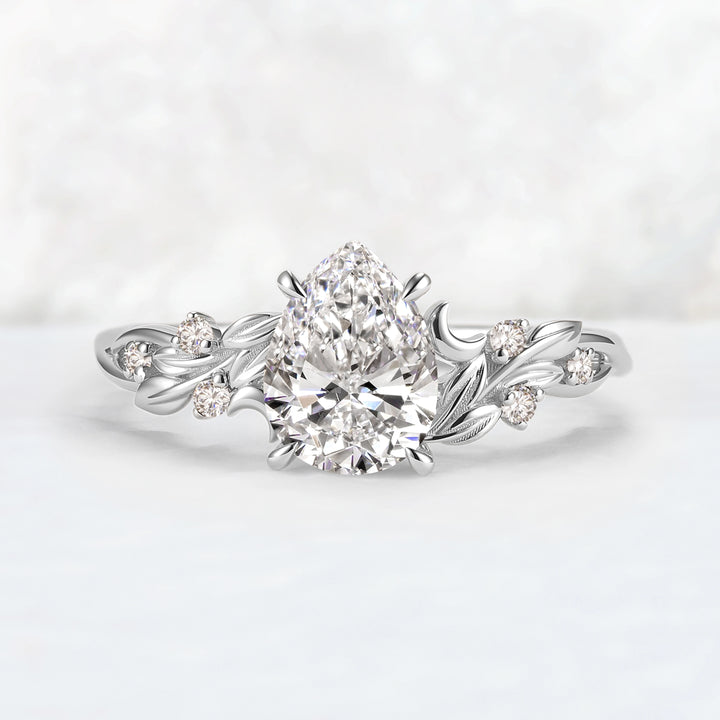 Lunaria Olive with 1.3ct Pear Cut Certified Lab Diamond Ring in 14K Yellow Gold
