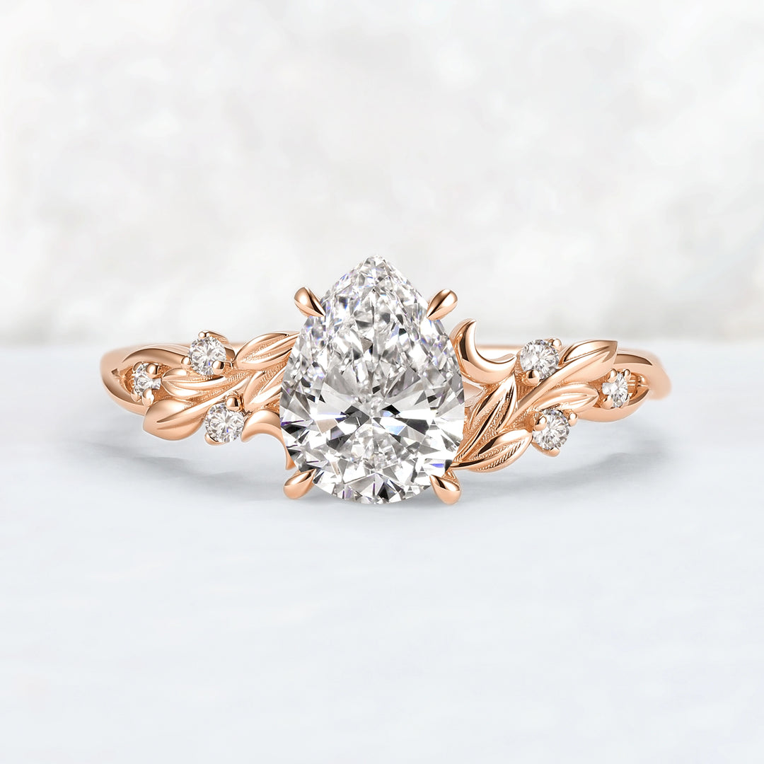 Lunaria Olive with 1.3ct Pear Cut Certified Lab Diamond Ring in 14K Yellow Gold