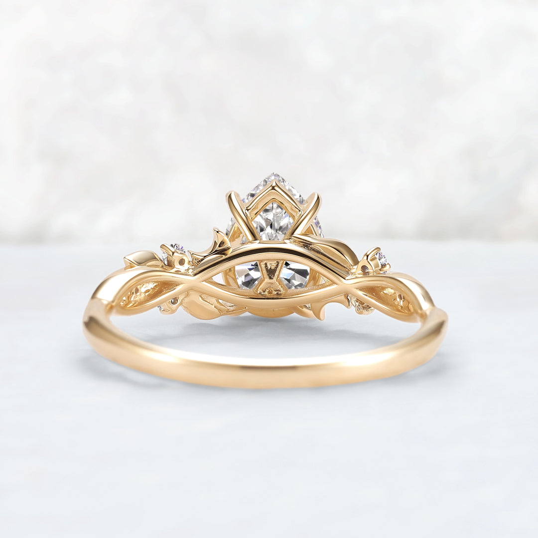 Lunaria Olive with 1.3ct Pear Cut Certified Lab Diamond Ring in 14K Yellow Gold