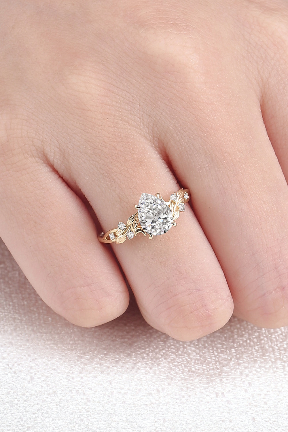 Lunaria Olive with 1.3ct Pear Cut Certified Lab Diamond Ring in 14K Yellow Gold