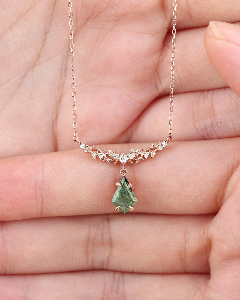 Maple Whisper Kite Cut Moss Agate Maple Leaf Necklace
