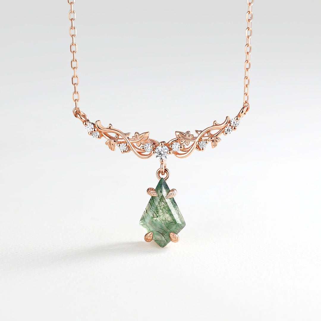 Maple Whisper Kite Cut Moss Agate Maple Leaf Necklace