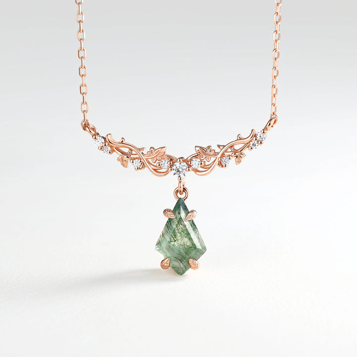 Maple Whisper Kite Cut Moss Agate Maple Leaf Necklace