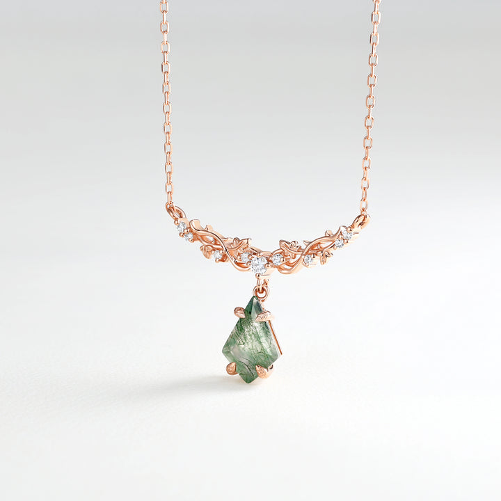 Maple Whisper Kite Cut Moss Agate Maple Leaf Necklace