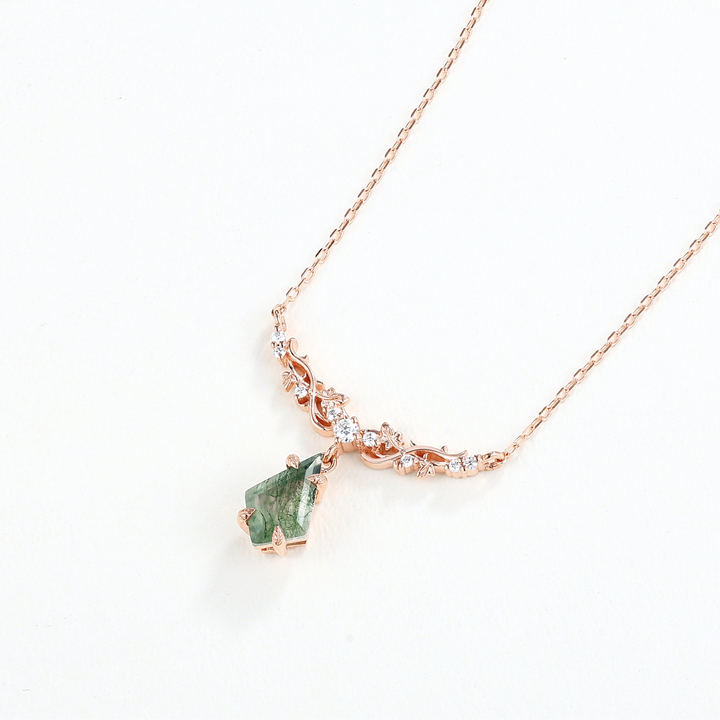 Maple Whisper Kite Cut Moss Agate Maple Leaf Necklace