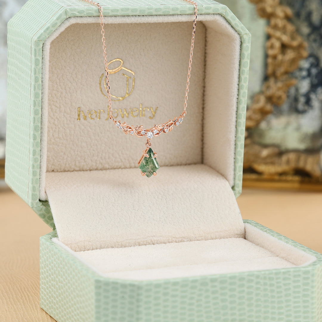 Maple Whisper Kite Cut Moss Agate Maple Leaf Necklace
