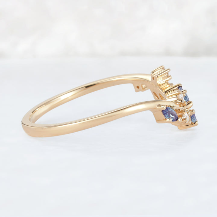 Marquise Cut Alexandrite 14k Yellow Gold Open Vine Wedding Band