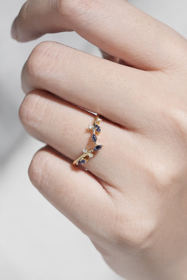 Marquise Cut Alexandrite 14k Yellow Gold Open Vine Wedding Band