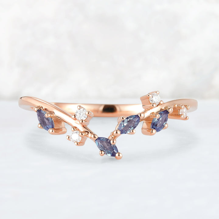 Marquise Cut Alexandrite 14k Yellow Gold Open Vine Stacking Ring