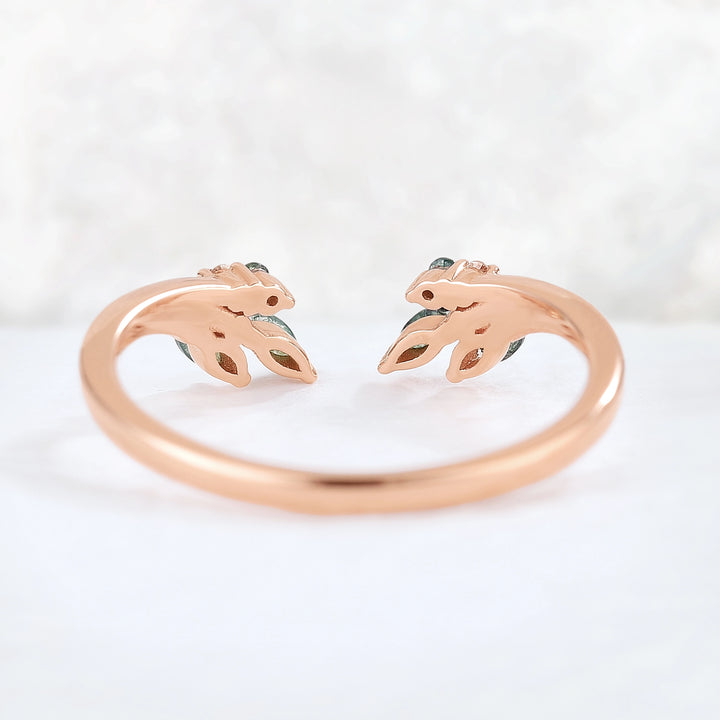 Marquise Cut Moss Agate Rose Gold Open Stacking Ring