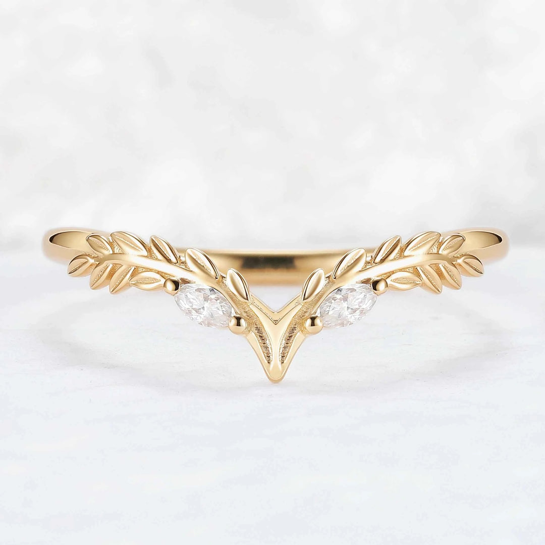 Nature Inspired Kite Cut Moonstone Twig 'Antlers' Curved Ring