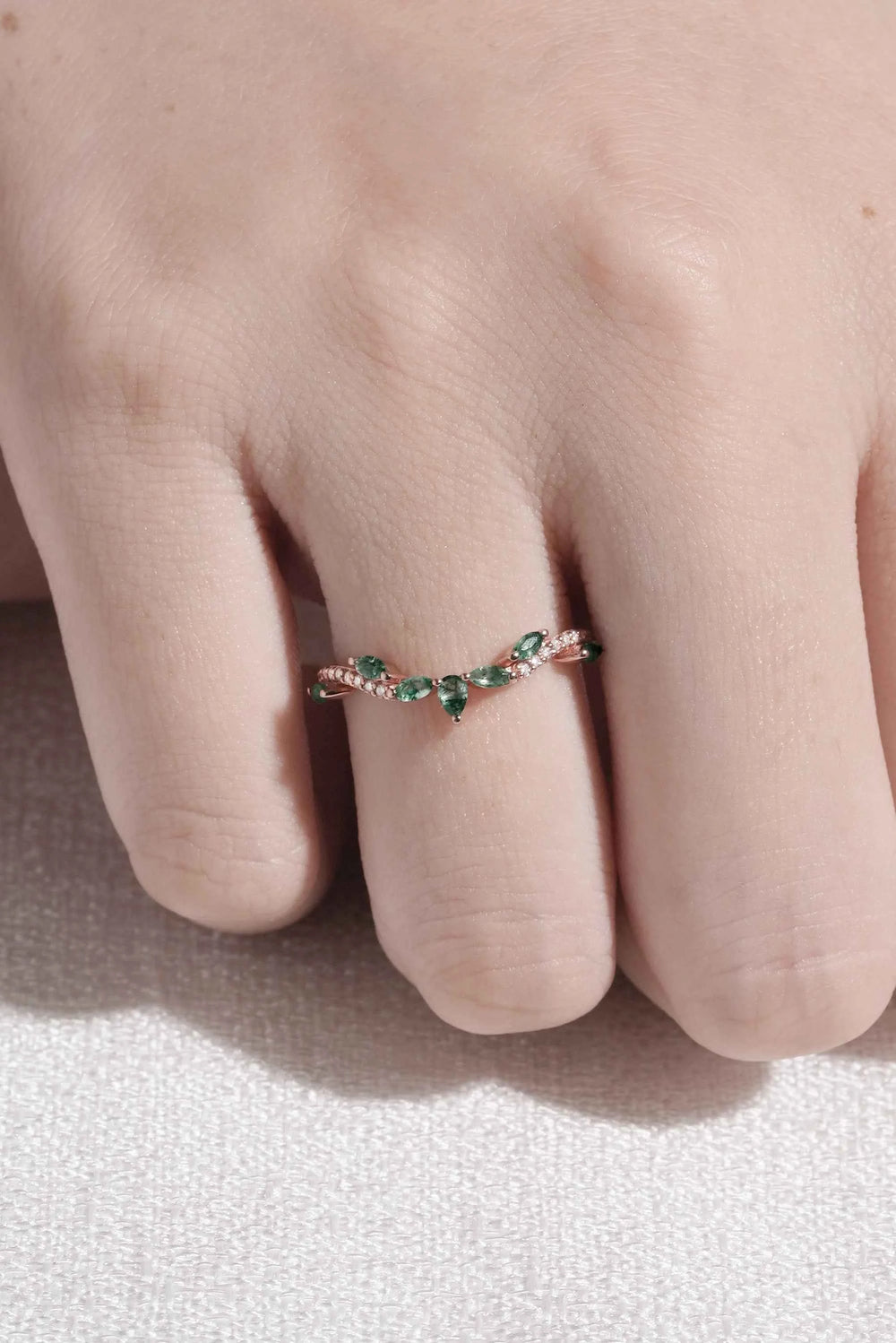 Marqusie Cut Moss Agate with Moissanite Curved Stacking Ring