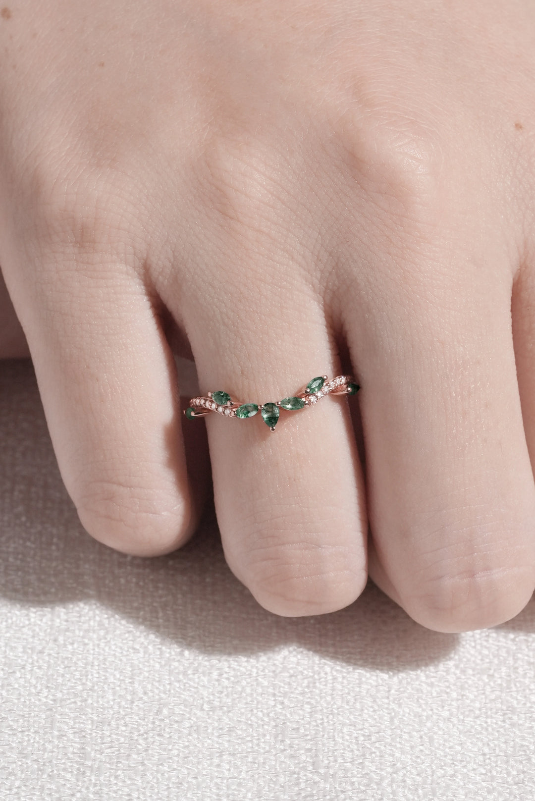 Marqusie Cut Moss Agate with Moissanite Curved Stacking Ring