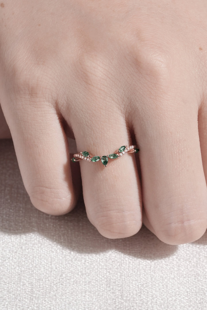 Marqusie Cut Moss Agate with Moissanite Curved Stacking Ring