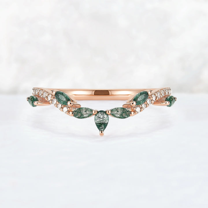 Marqusie Cut Moss Agate with Moissanite Curved Stacking Ring