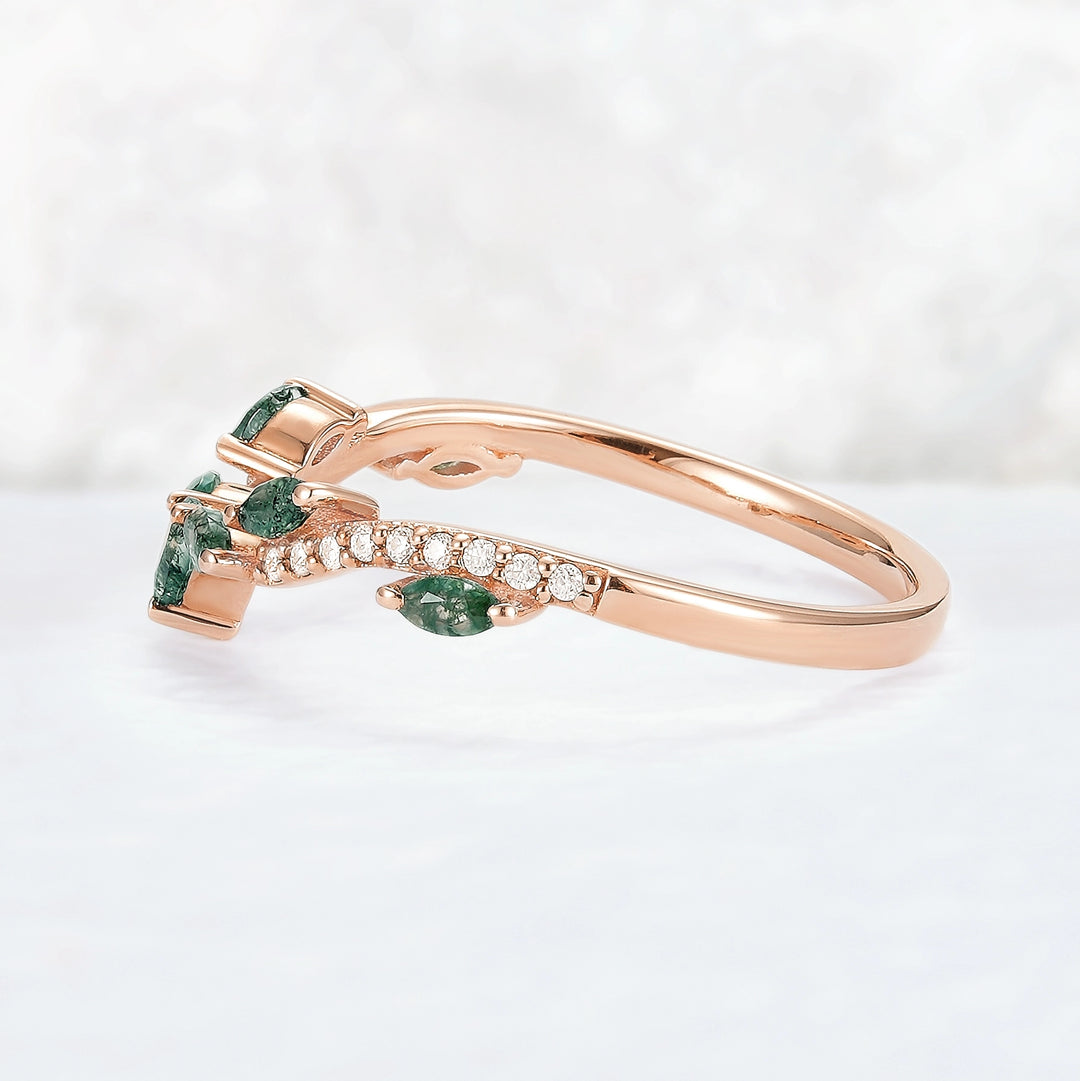 Marqusie Cut Moss Agate with Moissanite Curved Stacking Ring