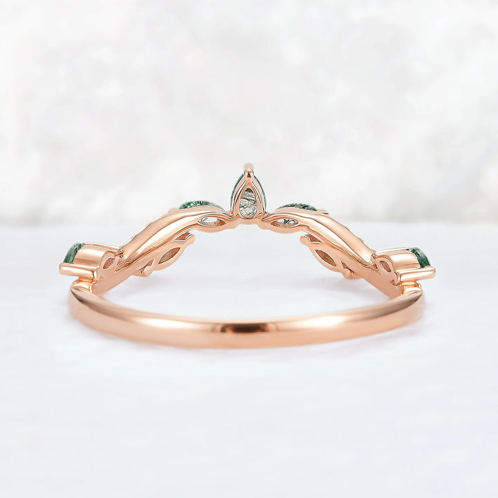 Marqusie Cut Moss Agate with Moissanite Curved Stacking Ring